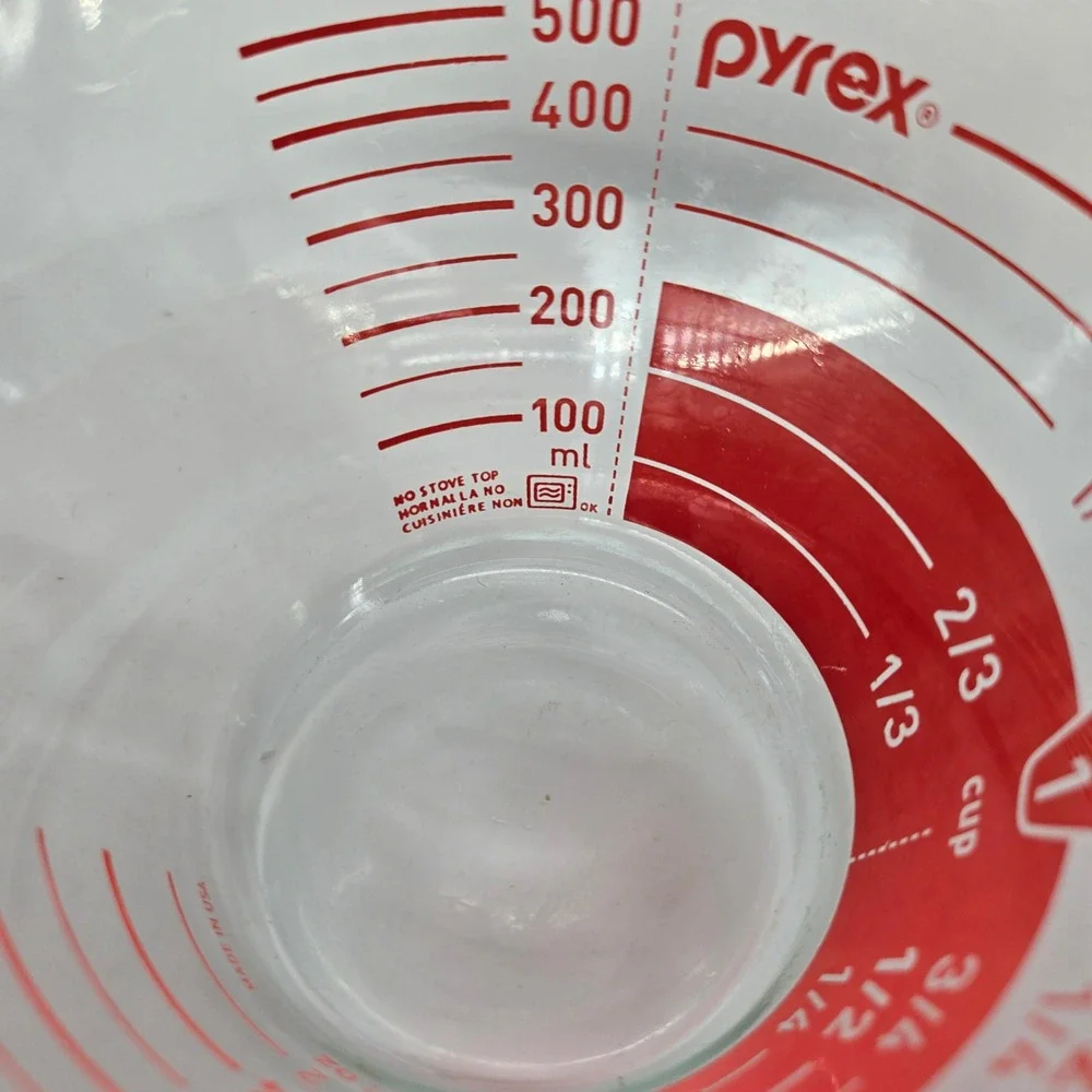 Vintage Pyrex 2 Cup Glass Measuring Cup Red Lettering 16oz 500ml Made in‎ USA
